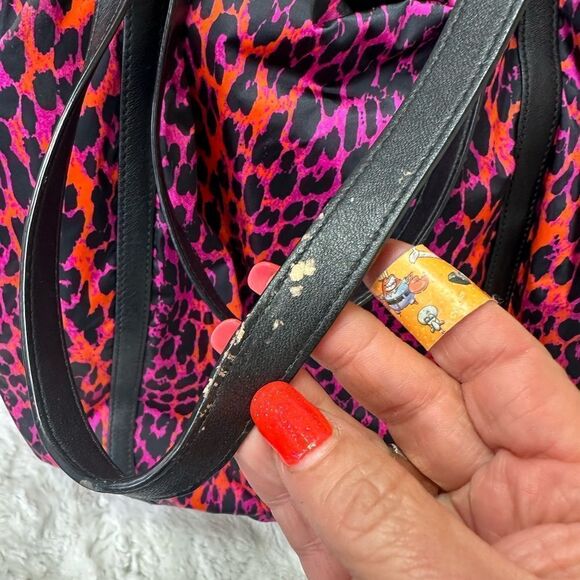 Henri Bendel NY Pink Leopard Print Softshell Satin Satchel Tote Shoulder Bag - Picture 8 of 17